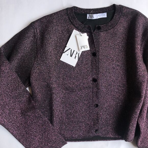 Zara Metallic Deep Red Merlot  Shimmer Cardigan size S - Picture 9 of 15